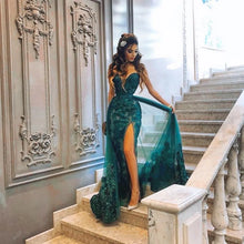 Sweetheart Neckline Green Slit Lace Appliques Mermaid Prom Dress
