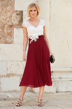 A-line V-neck Cap Sleeves Tea-length Chiffon Lace Mother of the Bride Dresses