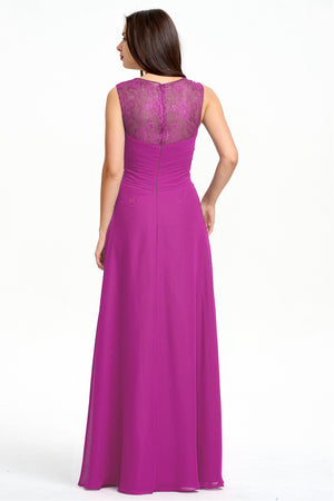 Purple Twist-Front Chiffon A-Line Bridesmaid Dress with Lace Back