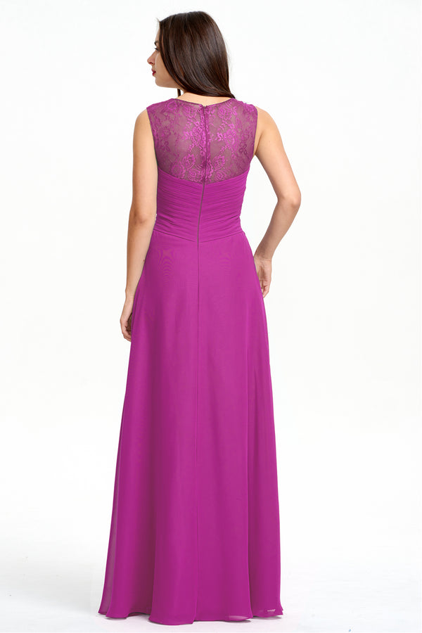 Purple Twist-Front Chiffon A-Line Bridesmaid Dress with Lace Back