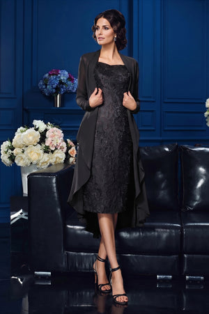 Black Short Lace Sheath Mother of the Bride Dress with Long Chiffon Jacket