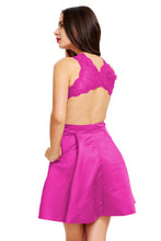 A-line Scoop Neck Short Satin Homecoming Dress With Lace