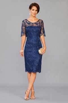 Navy Short Half-Sleeve Lace Sheath Mother of the Bride Dress
