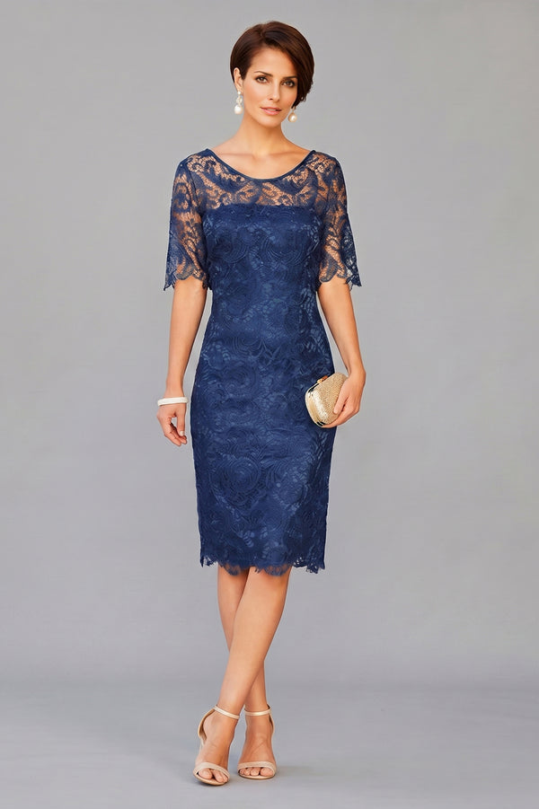 Short Half-Sleeve Lace Sheath Mother of the Bride Dress