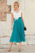 A-line V-neck Cap Sleeves Tea-length Chiffon Lace Mother of the Bride Dresses