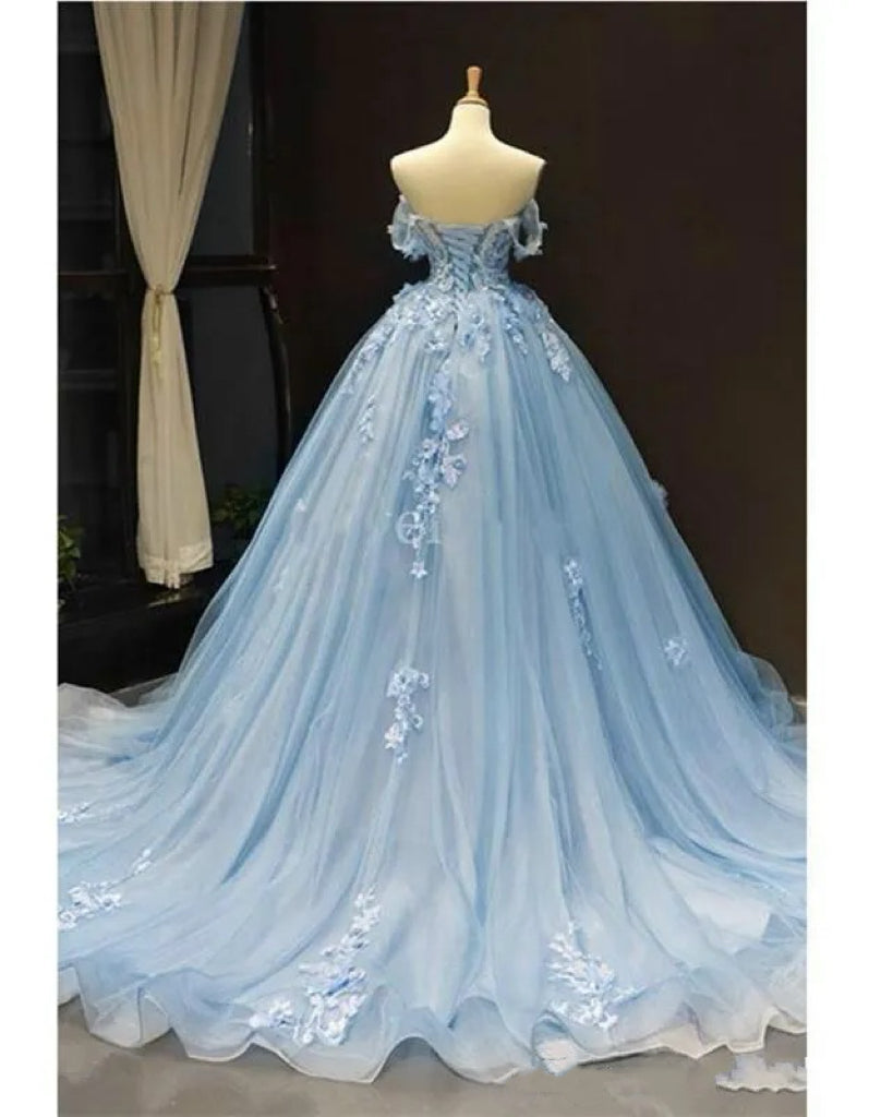Romantic Blue Off The Shoulder Tulle Lace Appliques Prom/Evening Dress Secondary image