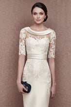 1/2 Sleeves Scoop Elastic Satin Lace Mother of The Bride Dresses with Sash