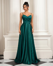 A-line Spaghetti Straps Sweep Train Satin Prom Dress With Pleated