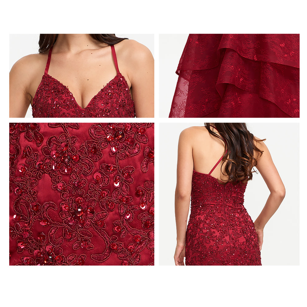 Lace-Applique Tulle Mermaid Prom Dress with Tiered Ruffles