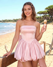 White Strapless A Line Satin Short Homecoming Dress With Bow