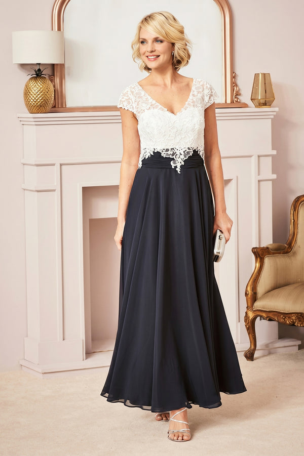 Cap-Sleeve Lace and Chiffon A-Line Mother of the Bride Dress