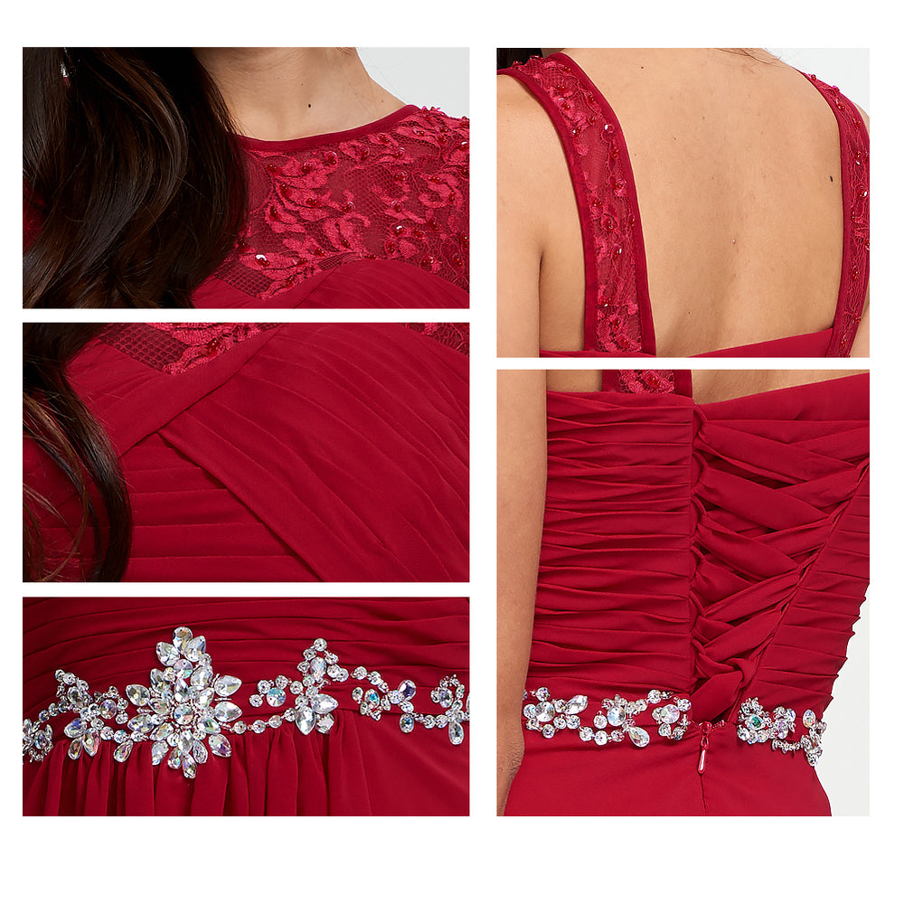 Ruched Chiffon A-Line Evening Dress with Illusion Neckline