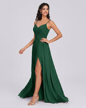 Dark Green A-line Spaghetti Straps Sweep Train Chiffon Prom Dress