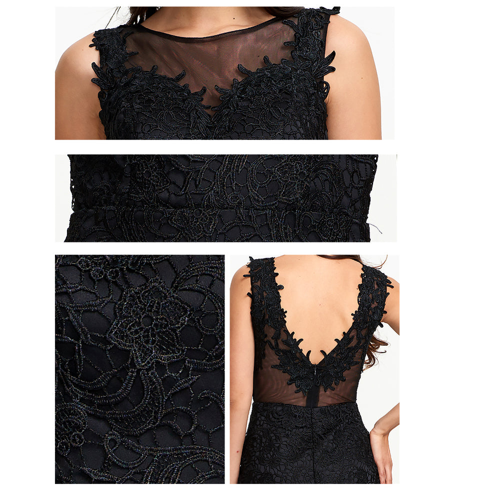 Lace Sheath Evening Gown with Illusion Neckline and Low Back