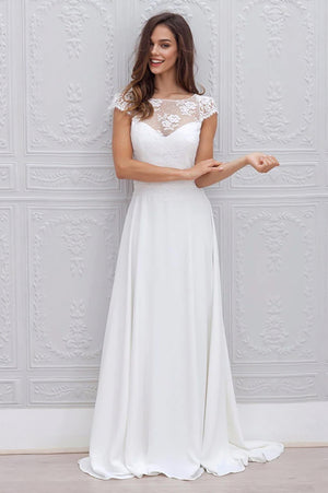 Ivory Keyhole-Back Lace and Chiffon A-Line Wedding Dress