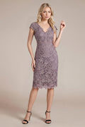 Scalloped-Hem Cap-Sleeve Lace Sheath Mother of the Bride Dress
