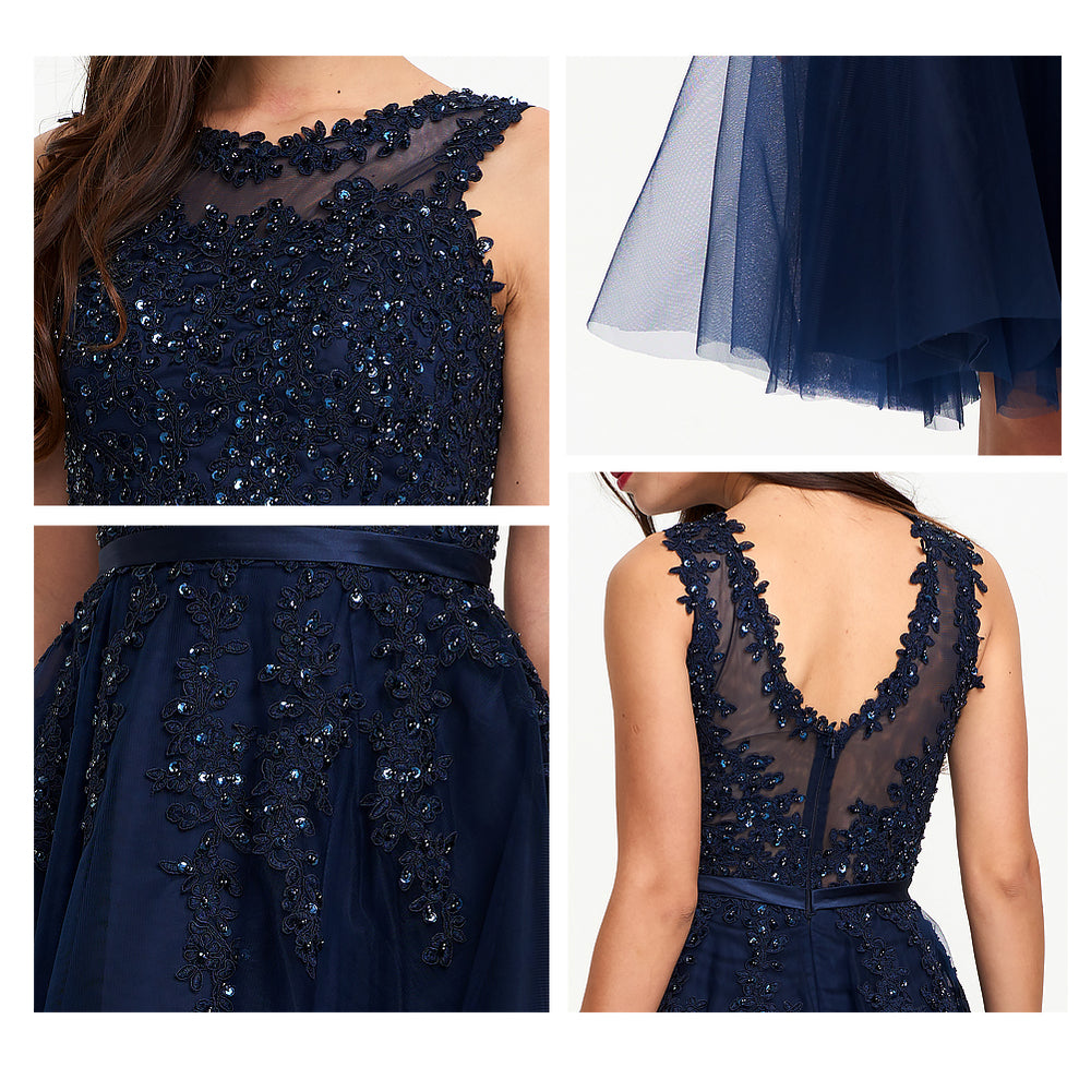 Illusion-Back Lace-Applique Tulle A-Line Homecoming Dress