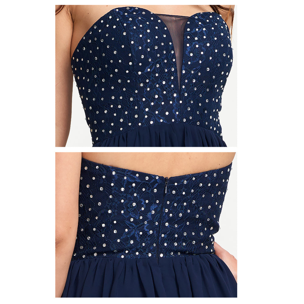 Strapless Plunging Chiffon A-Line Evening Gown