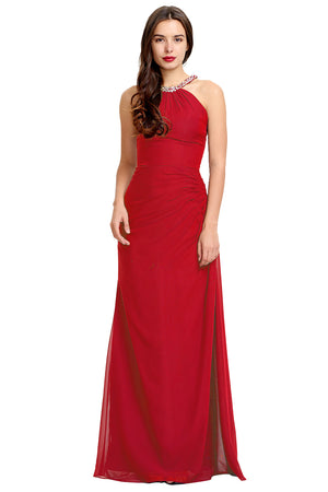 Ruched Halter Chiffon Sheath Bridesmaid Dress