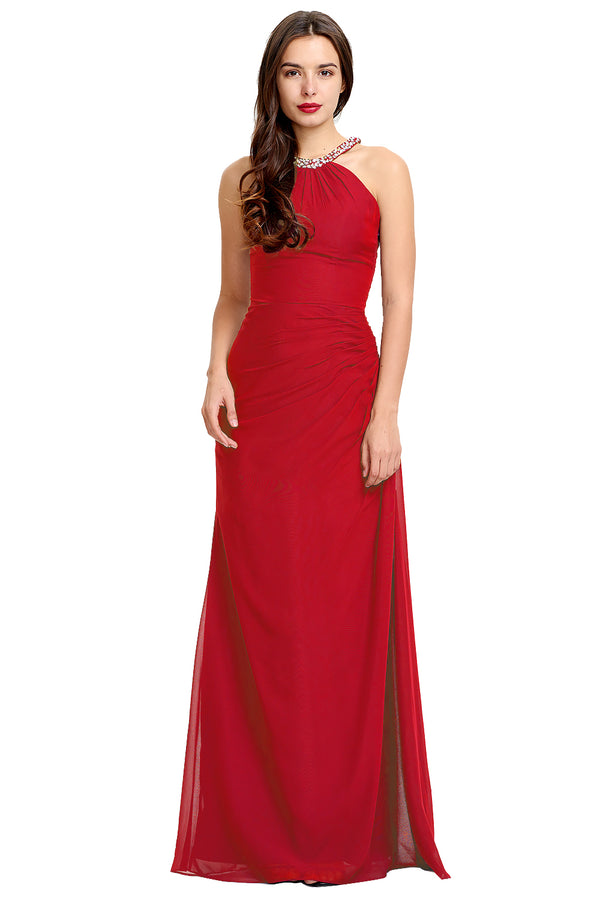 Ruched Halter Chiffon Sheath Bridesmaid Dress