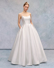 Ivory A-line Scoop Floor-Length Satin Prom Dress With Pockets