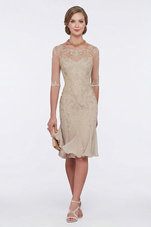 Half-Sleeve Lace Sheath Mother of the Bride Dress with Chiffon Ruffle Hem