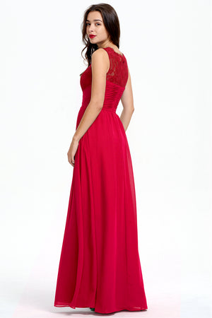 Ruby Red Ruched Lace and Chiffon A-Line Bridesmaid Dress