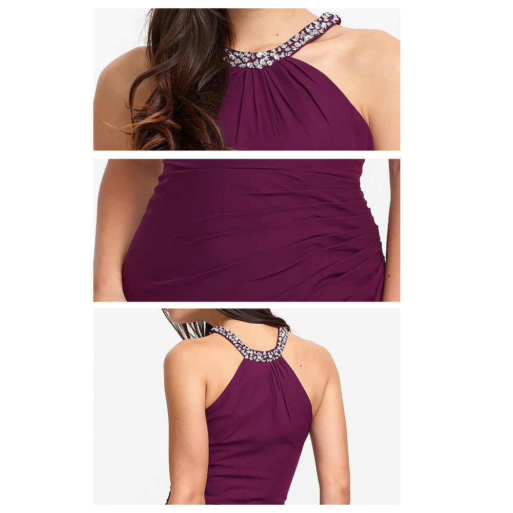 Ruched Halter Chiffon Sheath Bridesmaid Dress