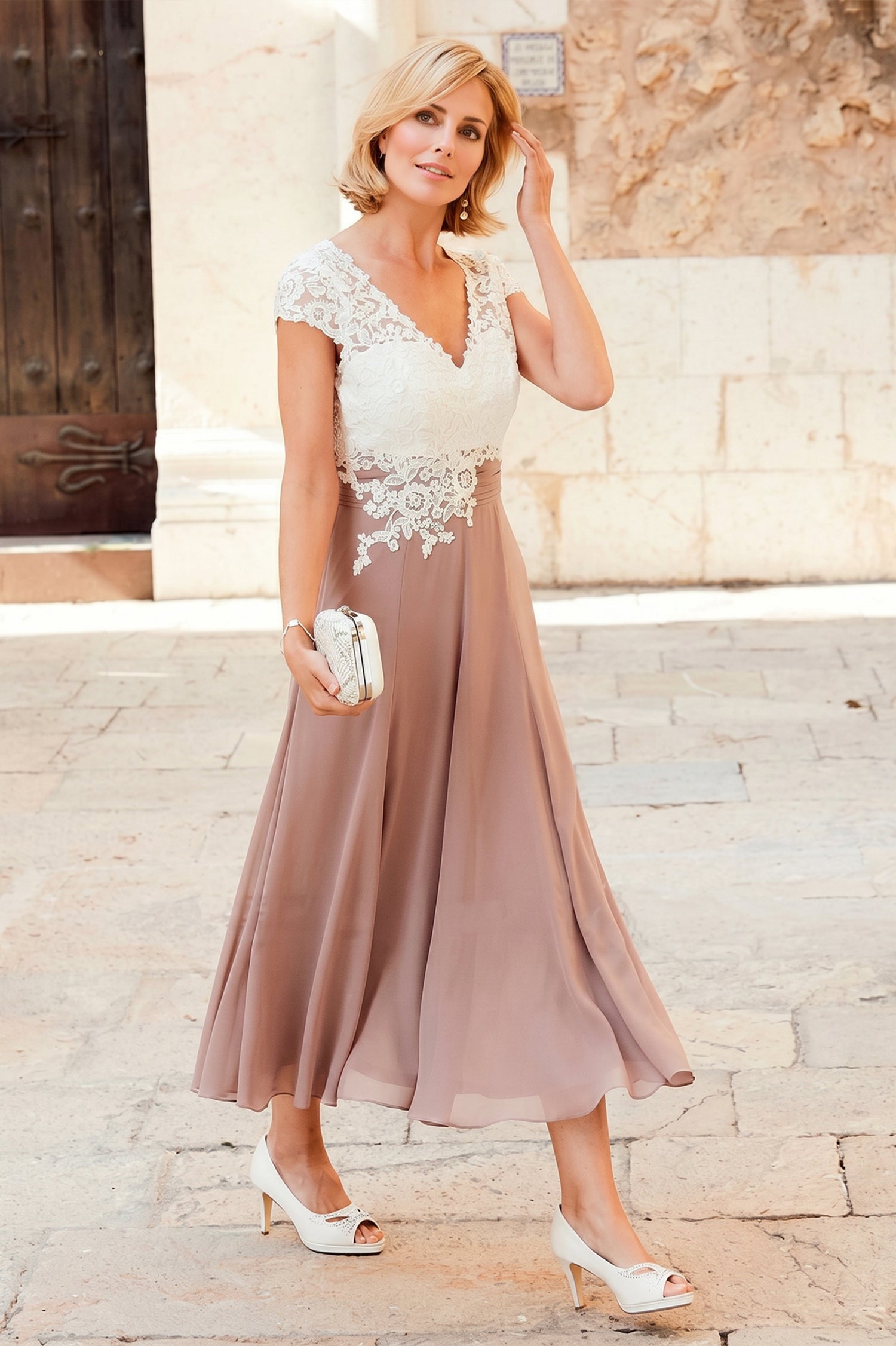 strapless open back dress Knee-Length A-Line/Princess Mother of the Bride & Groom Dresses with Scoop  Neck Jacket Lace Appliques and Sequins – Suzhoudress main image 1