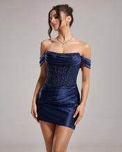 Navy Blue Bodycon Satin Pleated Short Homecoming & Cocktail Dresses
