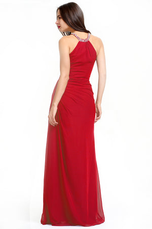 Ruched Halter Chiffon Sheath Bridesmaid Dress