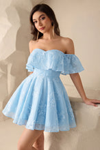 A-Line Off-the-Shoulder Short Pearl Pink Lace Homecoming Dresses