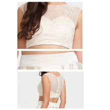 Scoop Neck Lace Appliques Two Piece High Low Satin Homecoming Dress