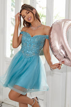 Off Shoulder Beaded Lace Tulle Short Homecoming Dress