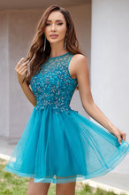 High Neck Floral Beaded Tulle Short Homecoming Dress