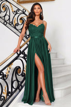 Sexy V-Neck Spaghetti Straps Split Lace Long Prom Dresses