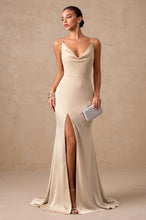 Trumpet/Mermaid V-neck Sweep Train Stretch Satin High Split Front Evening Dress