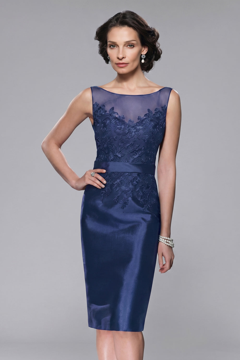 Lace and Stretch Satin Sheath Mother of the Bride Dress