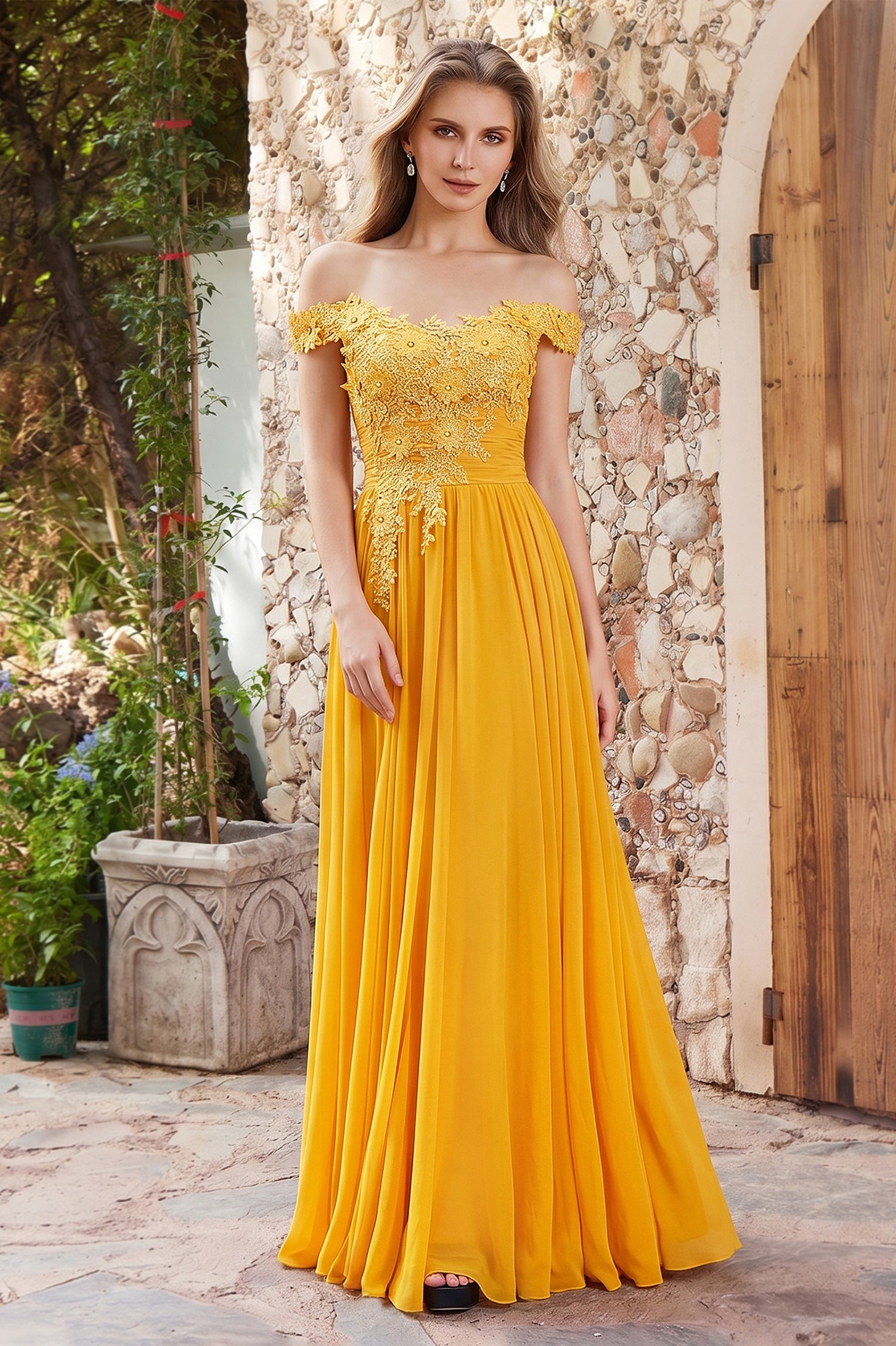 chiffon floor length prom dresses Green Chiffon Long A-Line Prom Dress, Long Sleeve Evening Graduation D main image 1