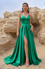 Spaghetti Straps V Neck Split Prom Dresses