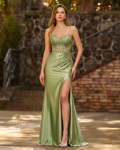 Green Applique Pleated Mermaid Prom Dress
