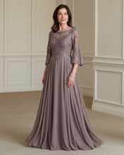 A-line/Princess Bateau Half Sleeve Long/Floor-Length Chiffon Dress With Appliqued