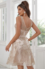 V-Neck Glitter Floral Short Homecoming Dress with Sheer Mesh Back & Satin Waistband