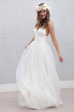 Spaghetti Straps Ruched Tulle Boho Beach Wedding Dress