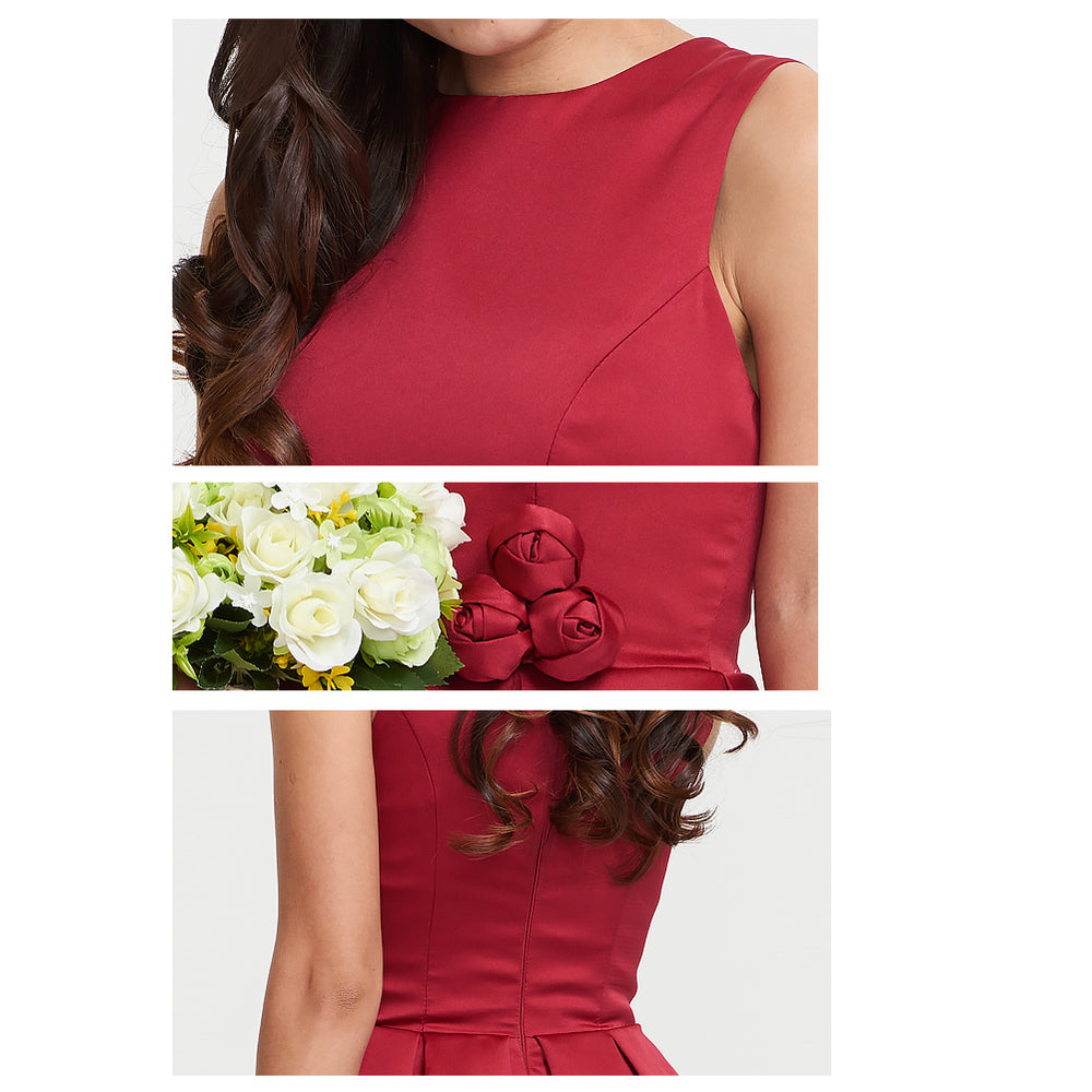 Short Pleated Satin A-Line Homecoming Dress with Waist Rosette