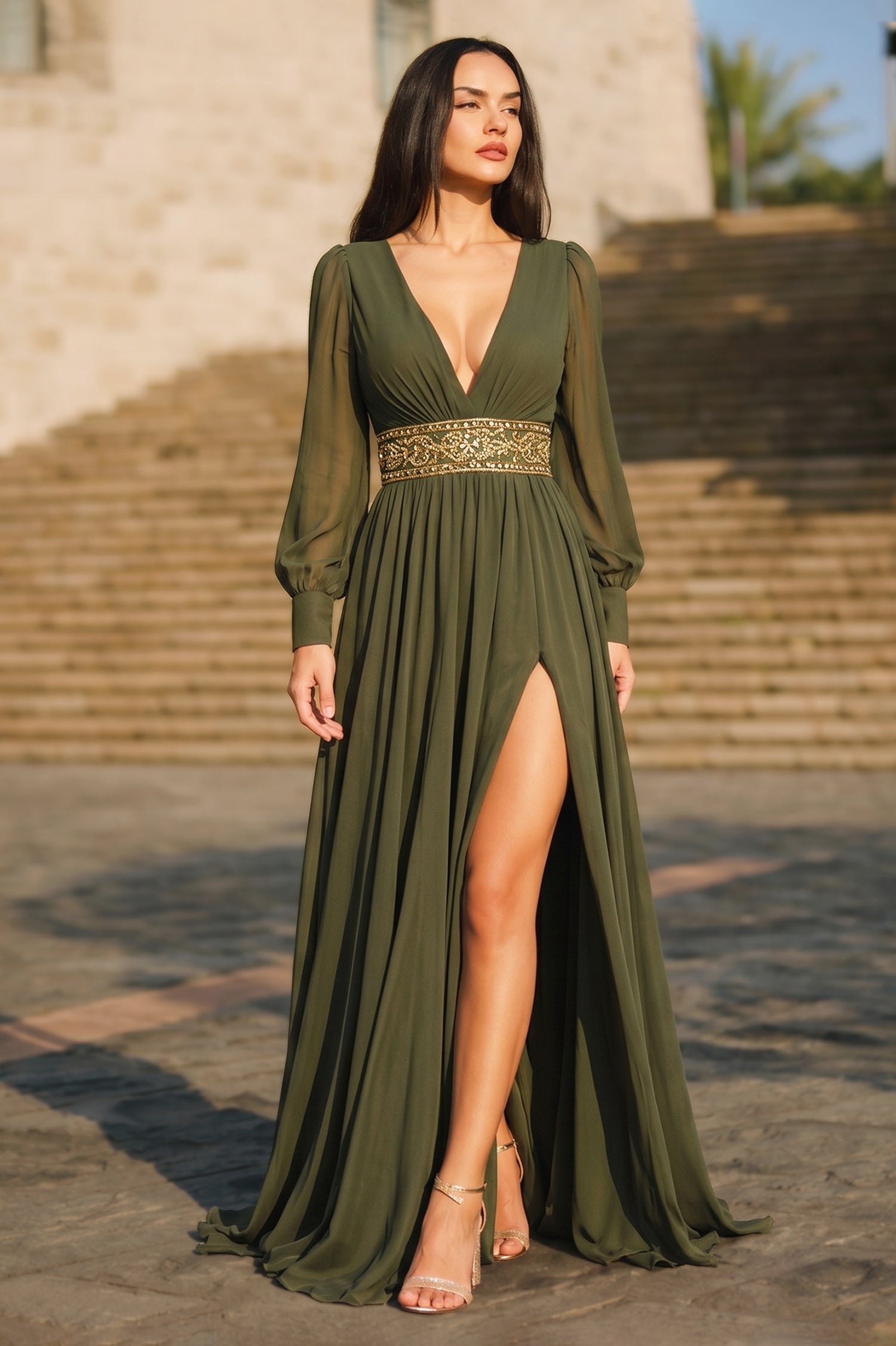 sexy long sleeve dresses V-Neck Sleeves Prom with Beading & Slit – Angrila Sundresses 9 Summer Dress and Made from luxurious satin Wood Type:Sap Cherry