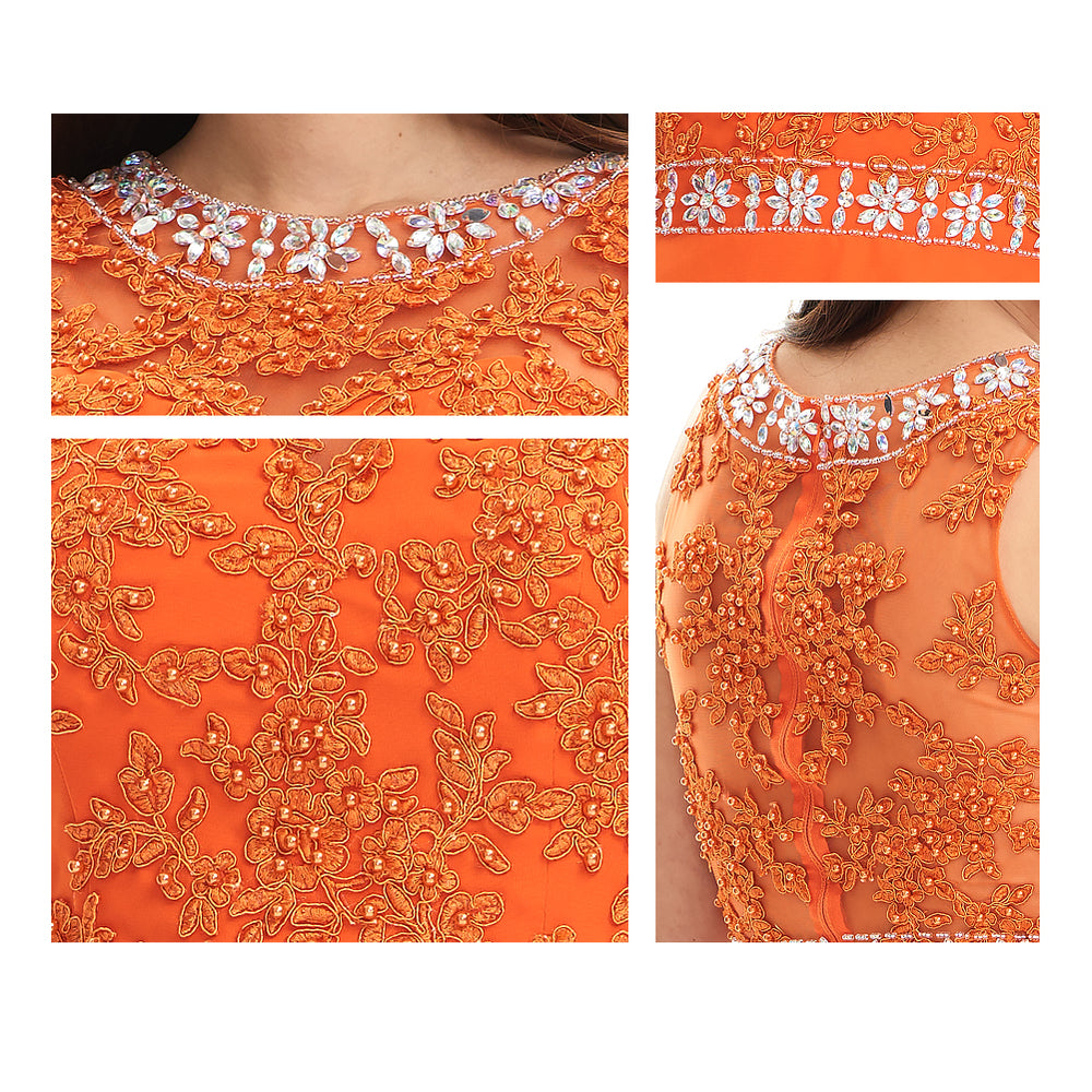 Illusion-Back Lace-Applique Chiffon A-Line Homecoming Dress