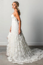 Stunning A-line Spaghetti Straps Split Lace Boho Long Beach Wedding Dresses
