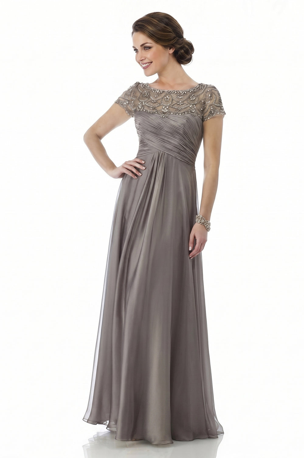 Barbara | Quartz | front view | Beaded Chiffon Mother of the Bride Dress