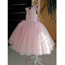 Ruffled Sleeves Tulle Flower Girl Dress with Bows